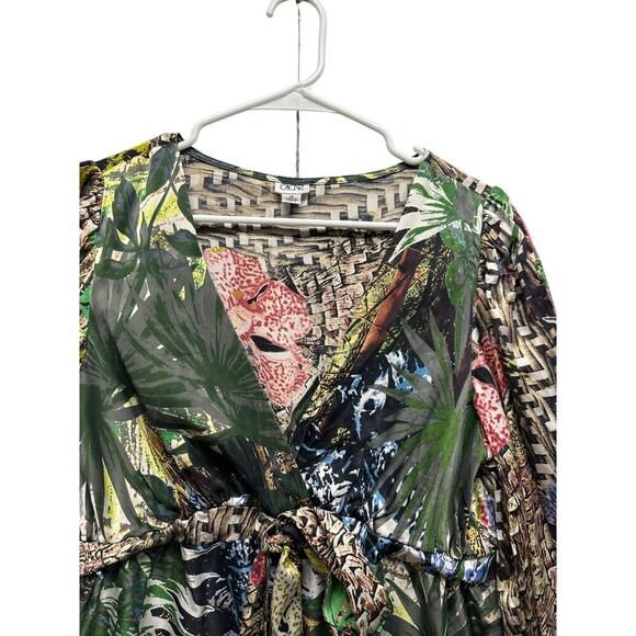 Vintage Cache 100% Silk Tropical Jungle Print Dress 12 – Boho Festival Y2K - Picture 4 of 12